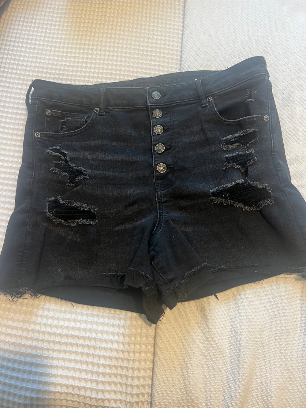 American Eagle Outfitters Black Distressed High-Rise Jean Shorts